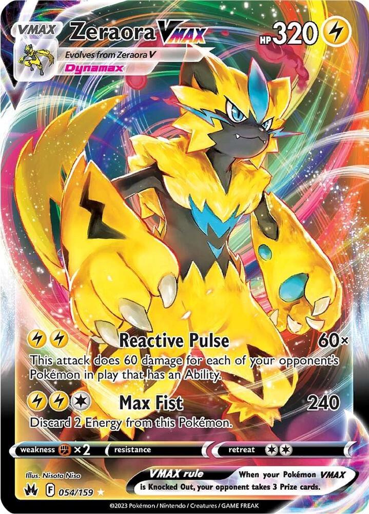 Pokemon Crown Zenith Zeraora VMAX 054/159 Ultra Rare Holo Card - stylecreep.com