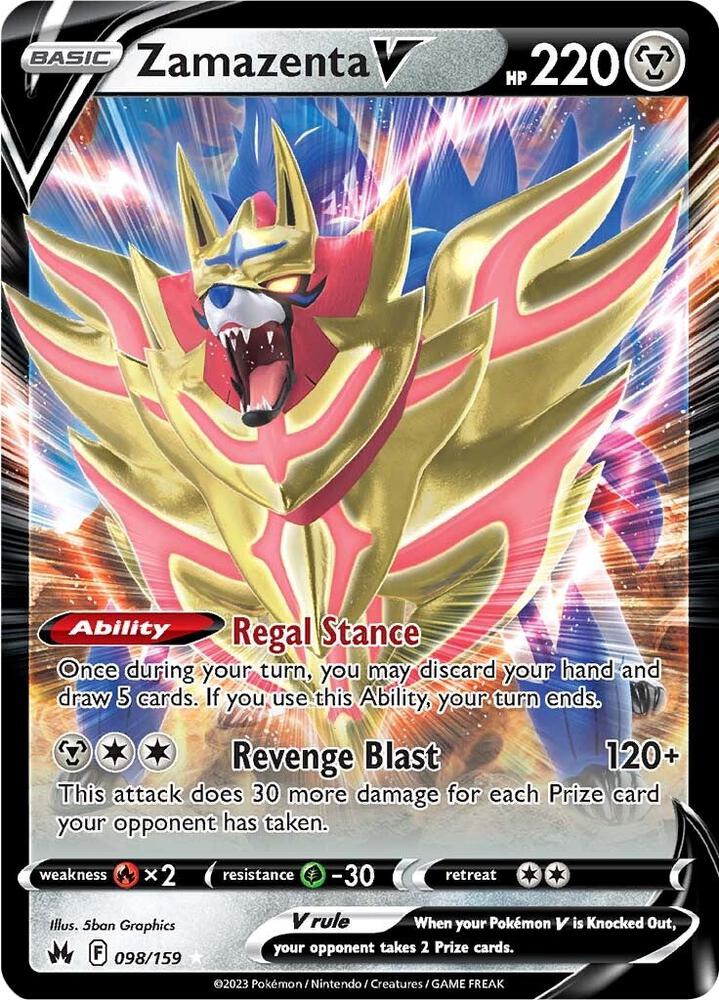 Pokemon Crown Zenith Zamazenta V 098/159 Ultra Rare Holo Card - stylecreep.com