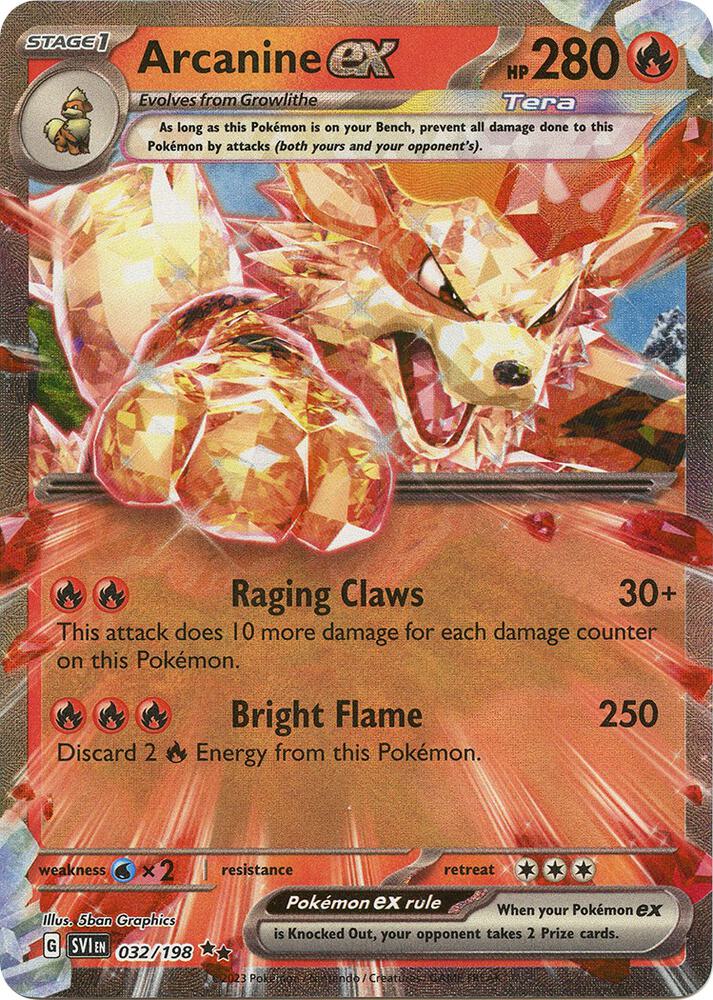 Pokemon Scarlet & Violet Base Set Arcanine ex 032/198 Double Rare Holo Card - stylecreep.com