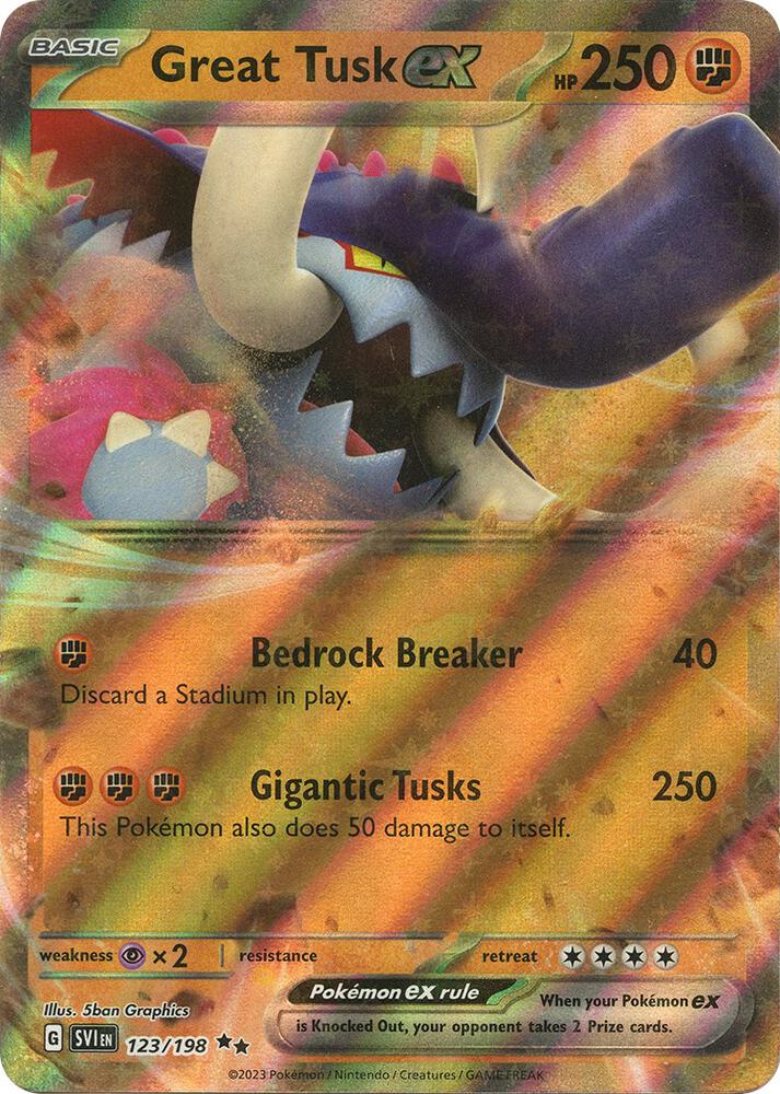 Pokemon Scarlet & Violet Base Set Great Tusk ex 123/198 Double Rare Holo Card - stylecreep.com