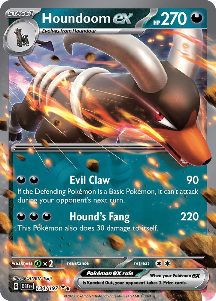 Pokemon Obsidian Flames Houndoom ex 134/197 Double Rare Holo Card - stylecreep.com