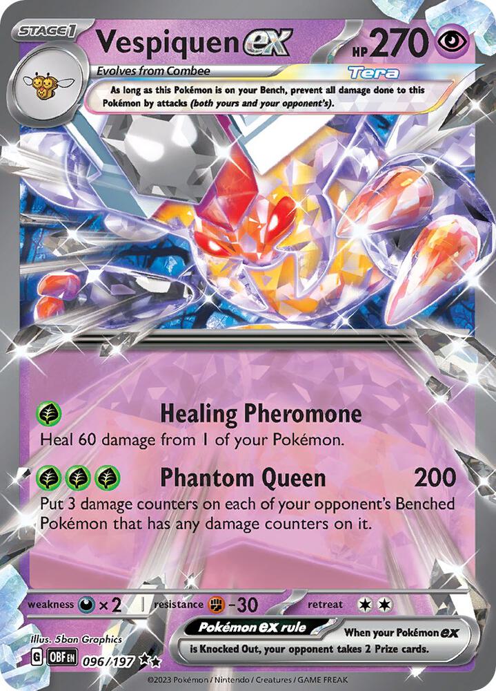 Pokemon Obsidian Flames Vespiquen ex 096/197 Double Rare Holo Card - stylecreep.com