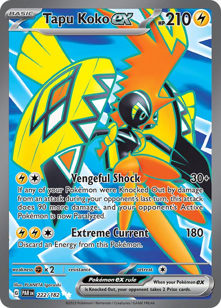 Pokemon Paradox Rift Tapu Koko ex 222/182 Ultra Rare Holofoil Card