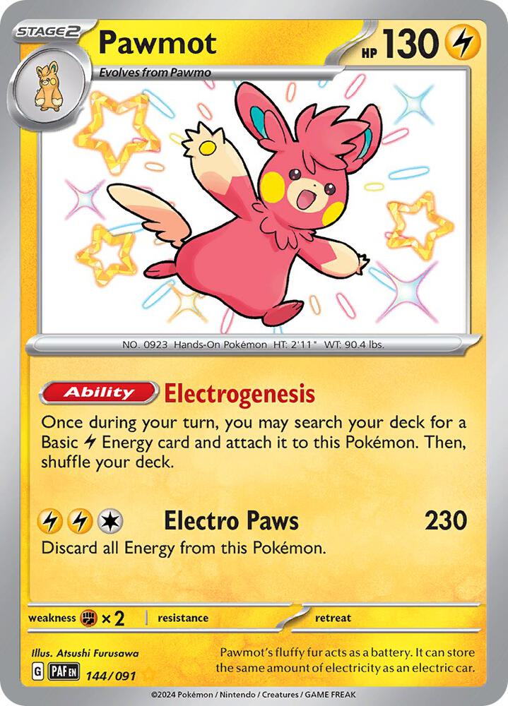 Pokemon Paldean Fates Pawmot 144/091 Shiny Rare Holofoil Card