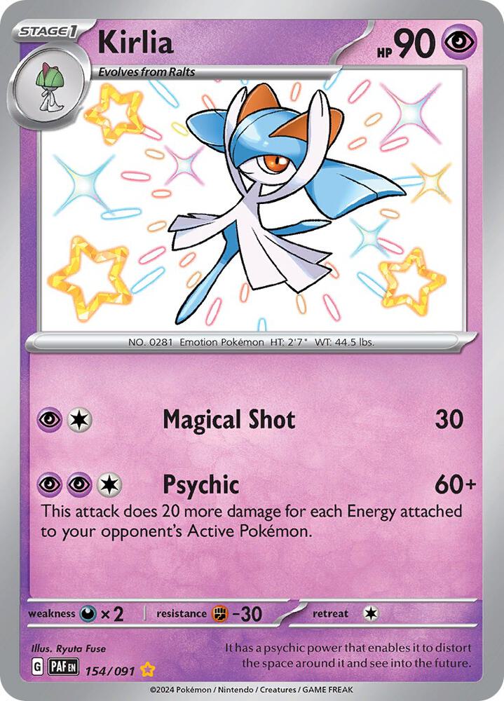 Pokemon Paldean Fates Kirlia 154/091 Shiny Rare Holo Card - stylecreep.com