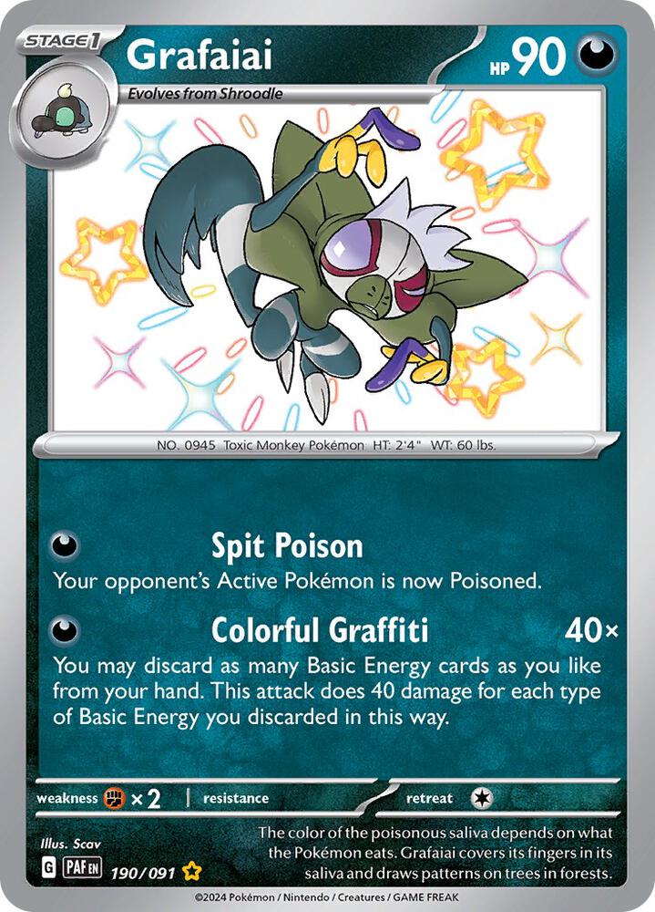 Pokemon Paldean Fates Grafaiai 190/091 Shiny Rare Holofoil Card