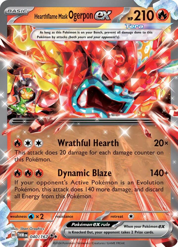 Pokemon Twilight Masquerade Hearthflame Mask Ogerpon ex 040/167 Double Rare Holo Card