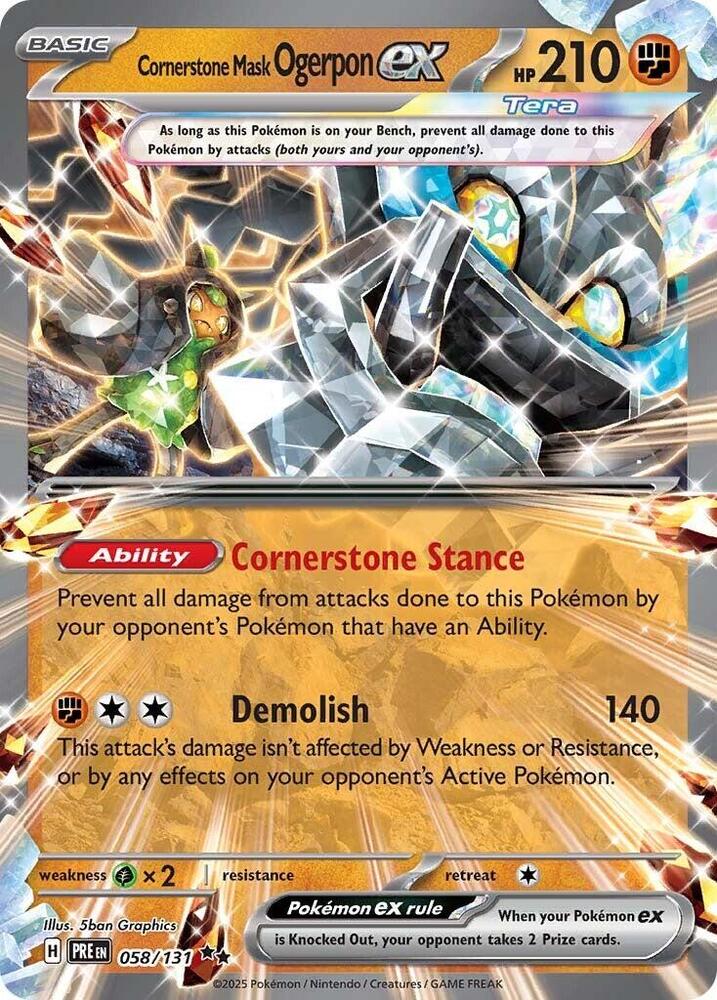 Pokemon Prismatic Evolutions Cornerstone Mask Ogerpon ex 058/131 Double Rare Holo Card - stylecreep.com